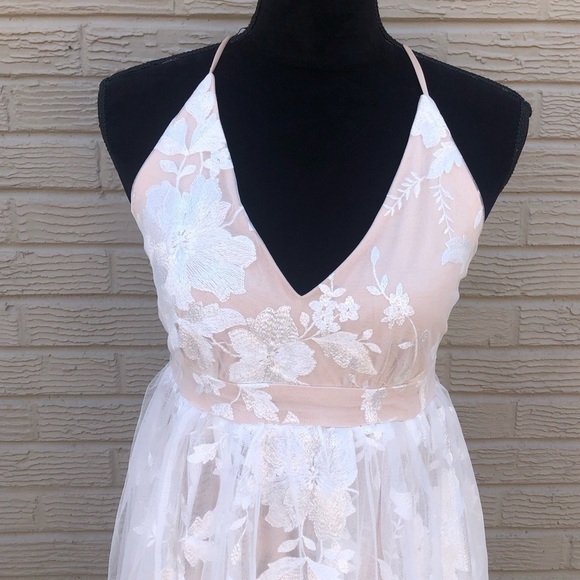 Altar’d State Ivory & Nude Sleeveless Fit & Flare Floral Chiffon Layered Dress M - Picture 2 of 9